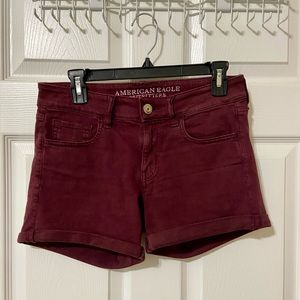 Burgundy denim shorts